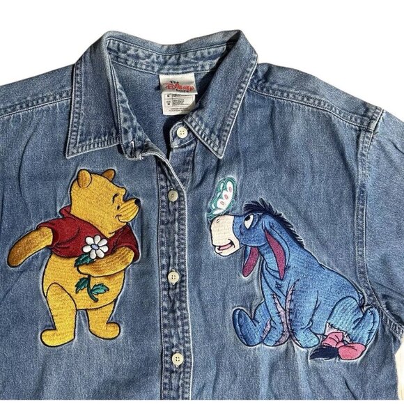 Vtg Disney Embroidered Winnie The Pooh & Eeyore Denim Button-Up Shirt, Size M - Picture 7 of 9
